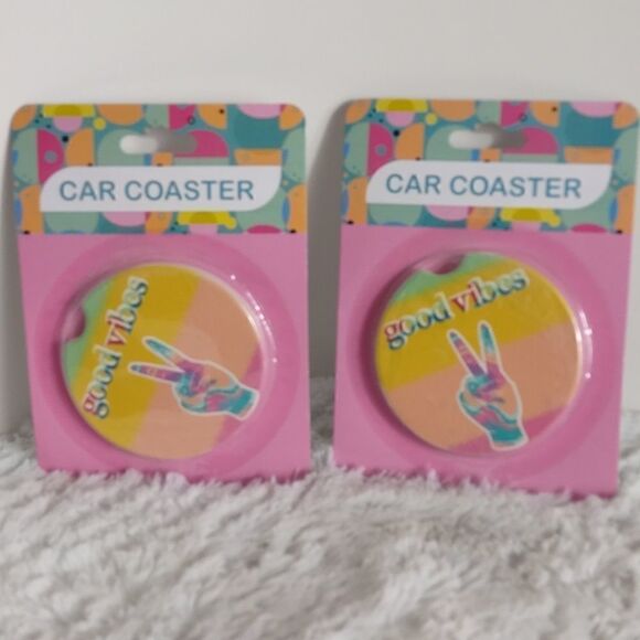 2 Ceramic "Peace" Car Coasters - Picture 3 of 3